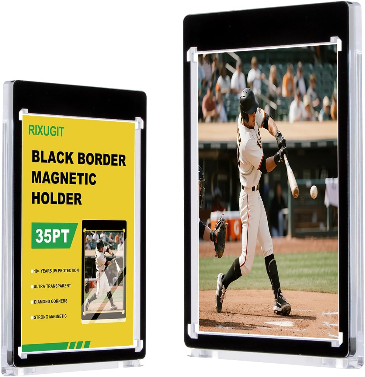 35pt Trading Card Protector Magnetic Case Black Border Clear Display Holder