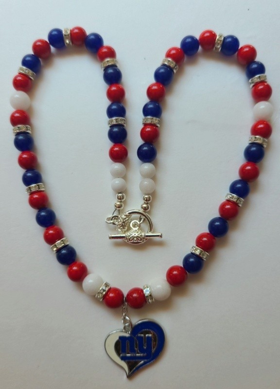 New York Football Necklace Giants Jade Gemstone Beads Free Shipping USA