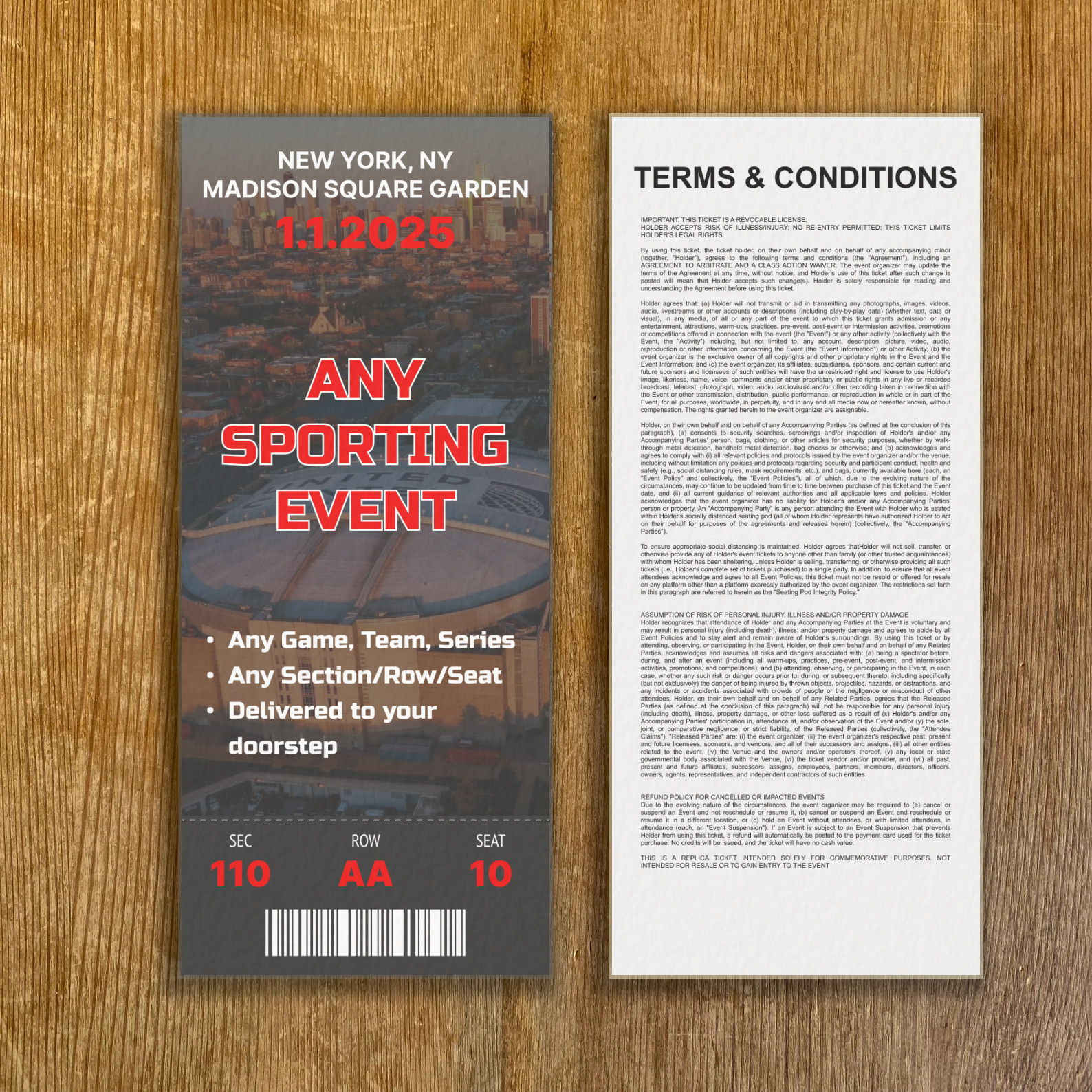 Custom Sports Ticket Stub – Any Team, Game, Seat – Personalized Gift