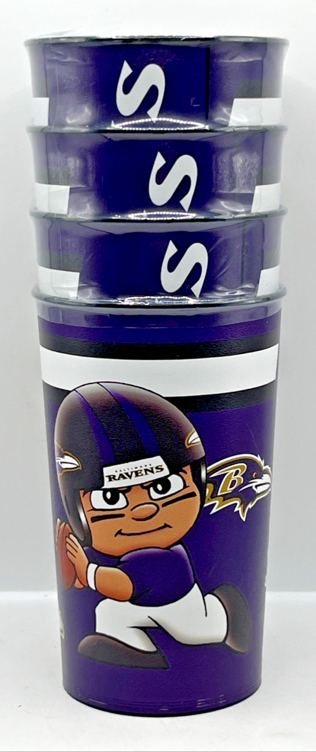 NFL Baltimore Ravens 22 Oz Plastic Party Cup Set Of 4 BPA Free NEW