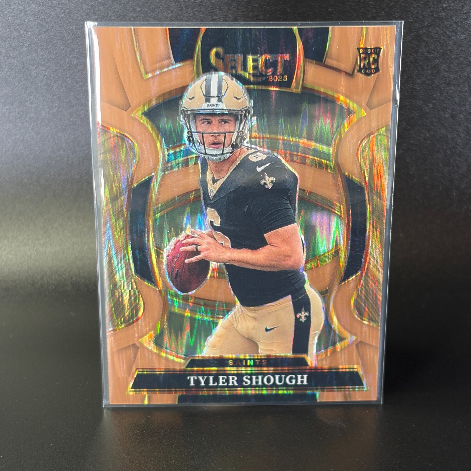 2025 Panini Select Tyler Shough Saints Copper Prizm Shock Rookie 709/899