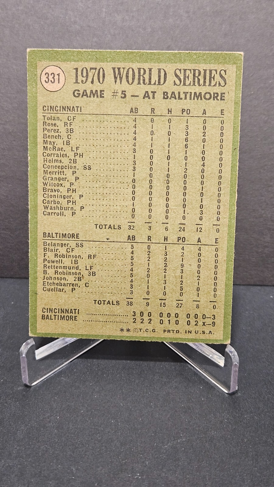 1971 TOPPS BASEBALL 1970 GAME # 5 WORLD SERIES BROOKS ROBINSON # 331