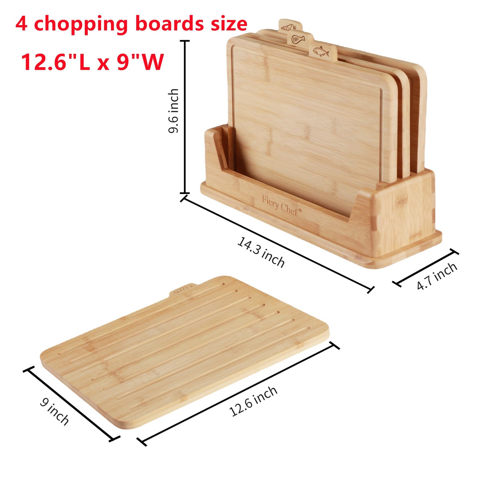 Fiery Chef 12.6″L x 9″W Bamboo Cutting Board Set Medium x 9″W,