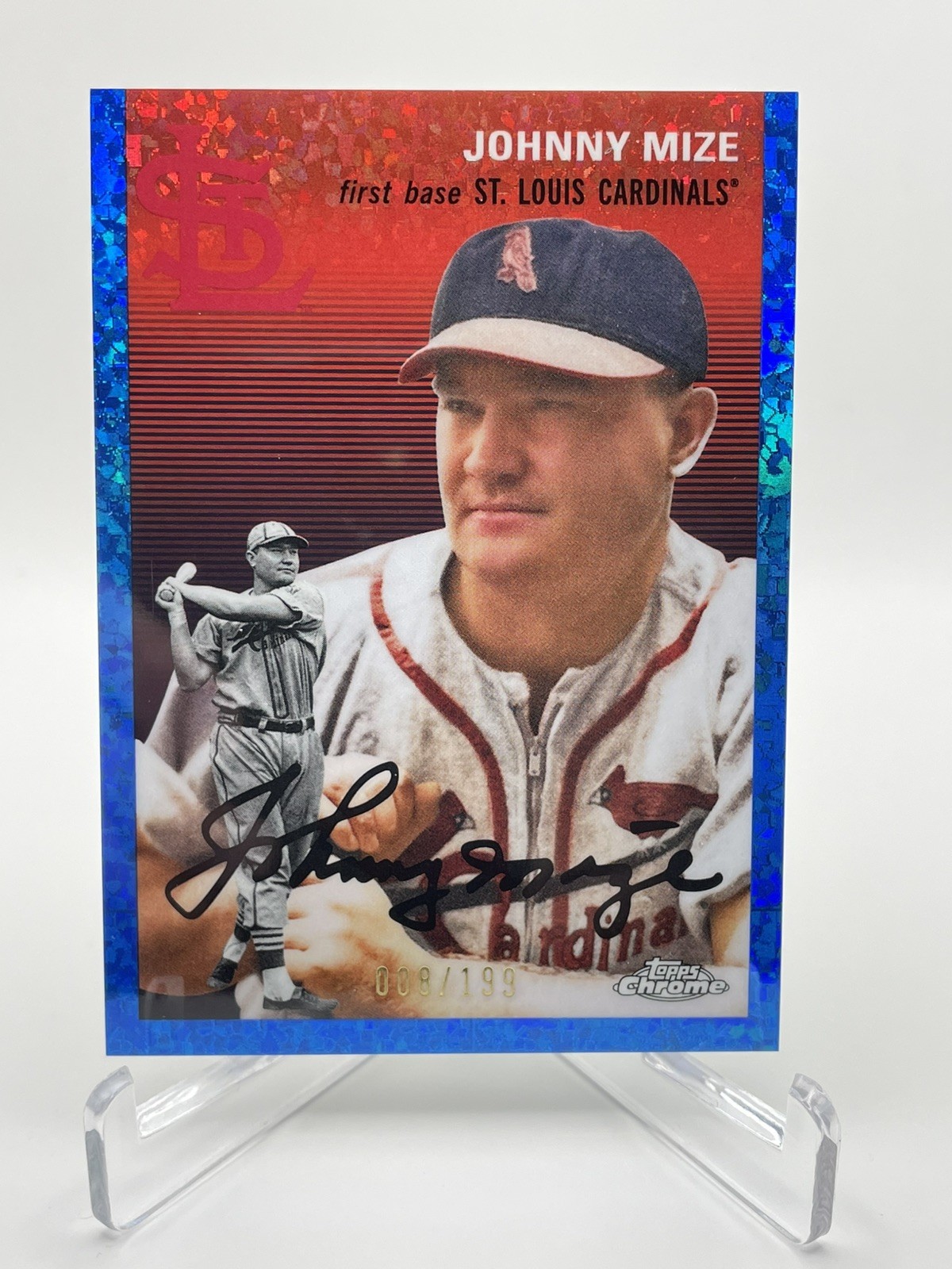 Johnny Mize 2023 Topps Chrome Platinum Anniv. BLUE MINI-DIAMOND Ref /199 #402
