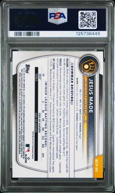 2025 Bowman Jesus Made Chrome 1st Milwaukee Brewers BCP-50 PSA 10