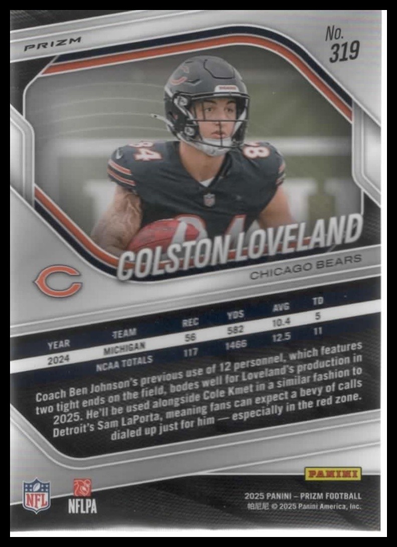 2025 Panini Prizm #319 Colston Loveland Silver