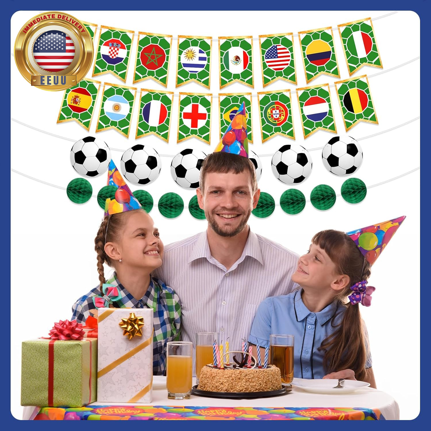 2026 World Cup Soccer Flags Banner Set, Green Soccer Themed Pennant Bunting with