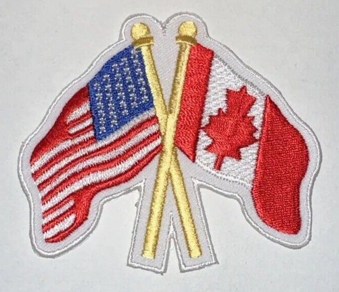 Waving American Canadian USA Canada Flag Embroidered Iron On Patch Hockey 3.75″
