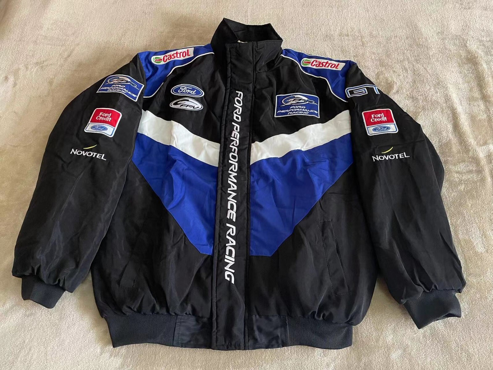 Unisex Adult Racing Jacket Embroidered Patches Cotton Padded Ford M-2XL