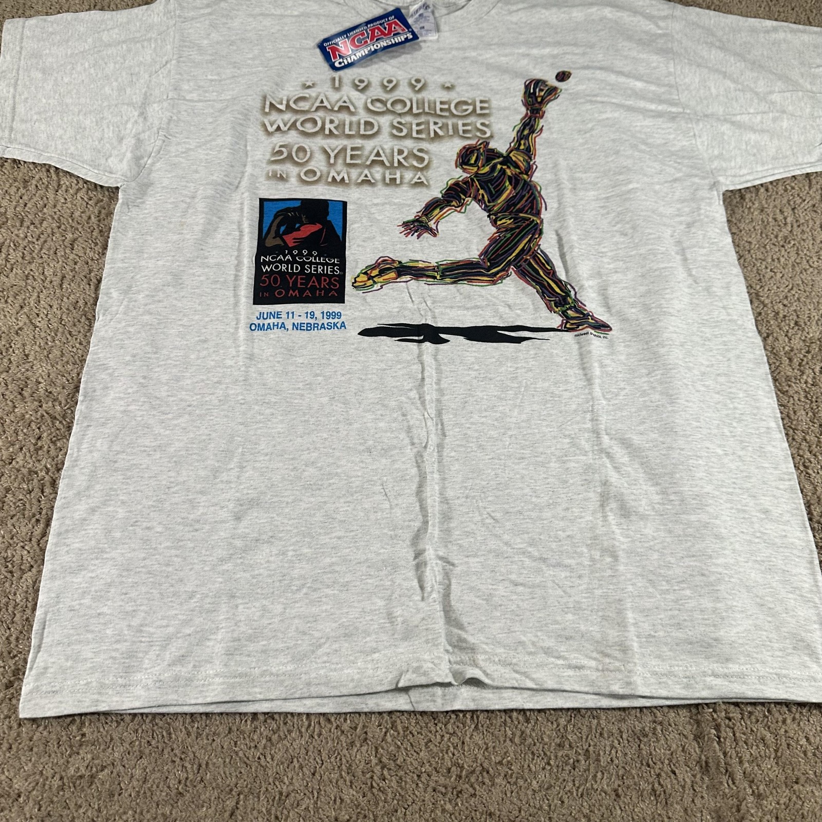 Vintage NCAA College World Series Shirt Mens XL Gray Baseball Midwest Graphics