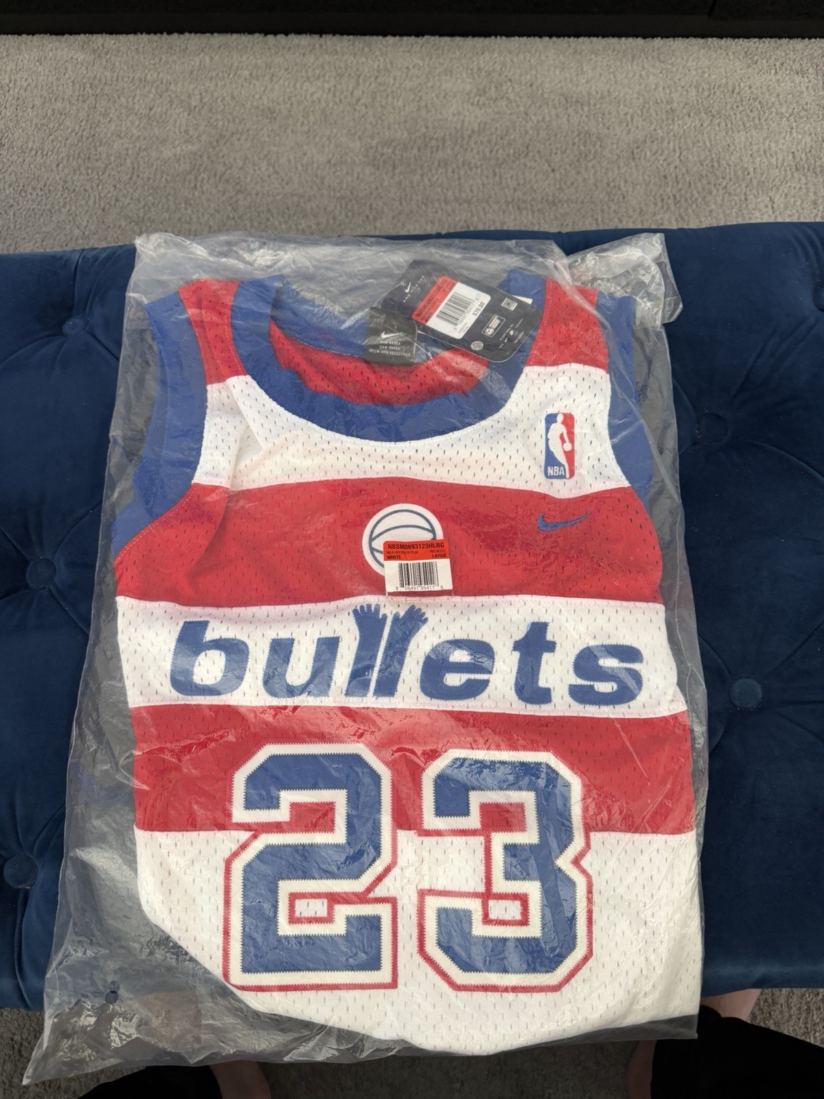 Very Rare New Nike Michael Jordan Bullets Jersey Size LargHardwood Wizards Bulls