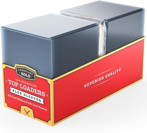 1 Pack 100 Cardboard Gold 3×4 Top loaders + 100 Soft Sleeves Card