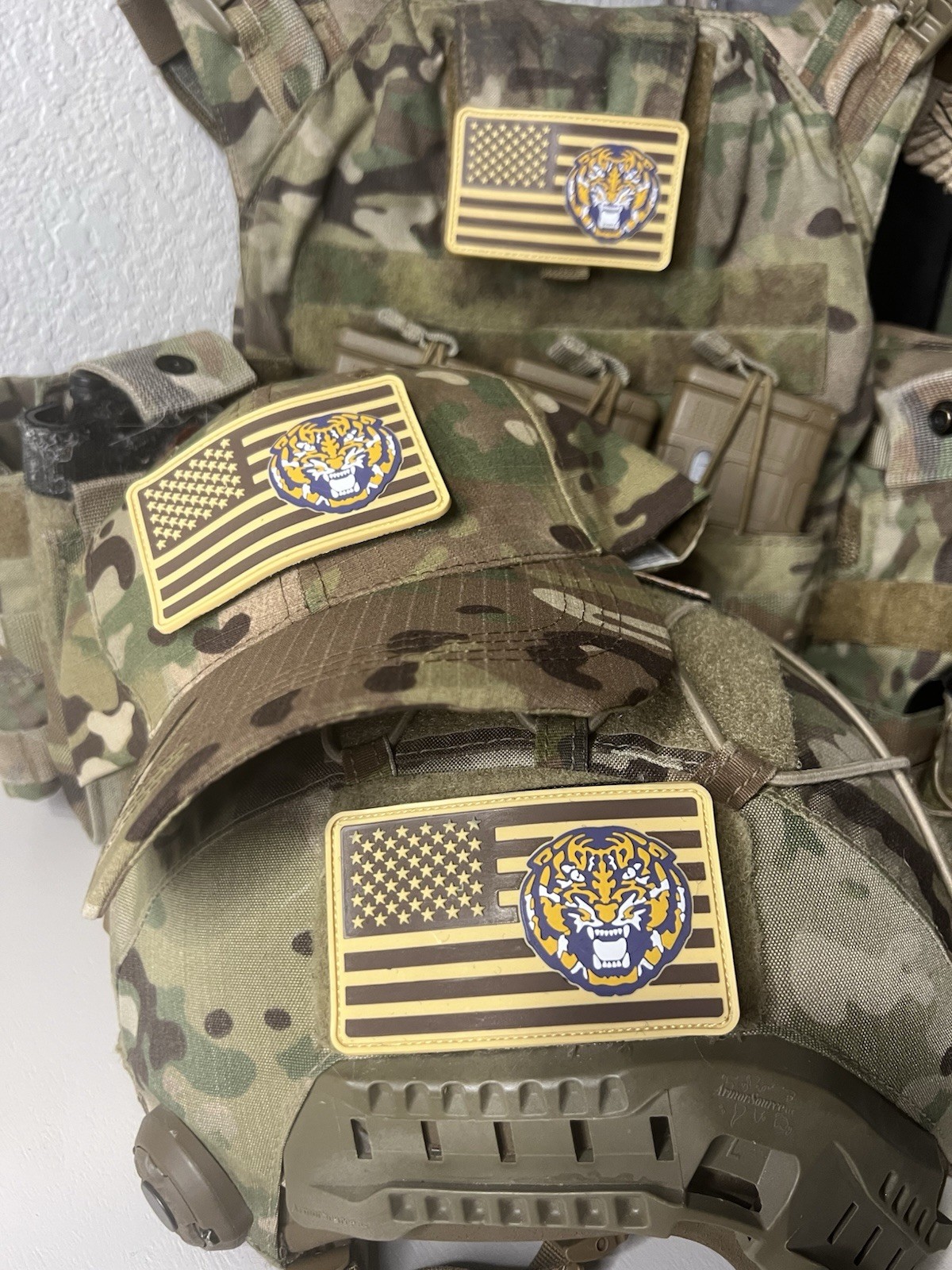 Military Combat American Flag LSU Tigers football PVC Patch W Vlcro