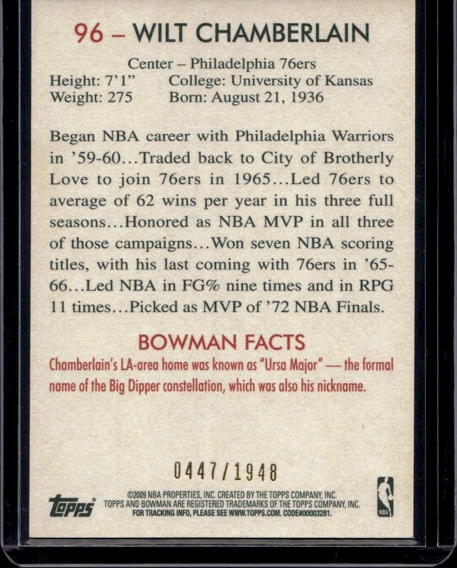 2009-10 Bowman 48 #96 Wilt Chamberlain Blue #/1948