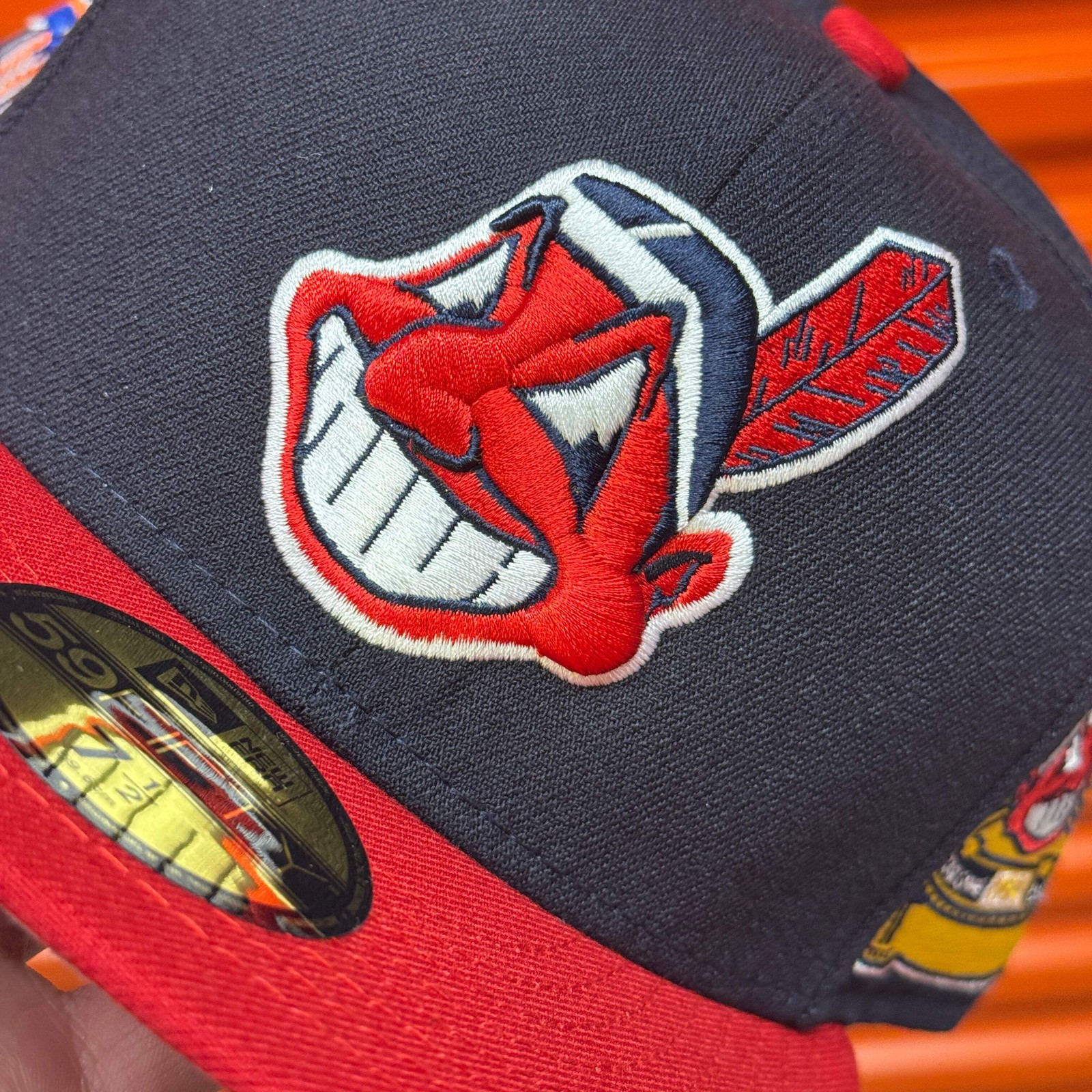 Navy Red Chief Wahoo Cleveland Indians Guardians 1954 ASG Double Patch Hat New E