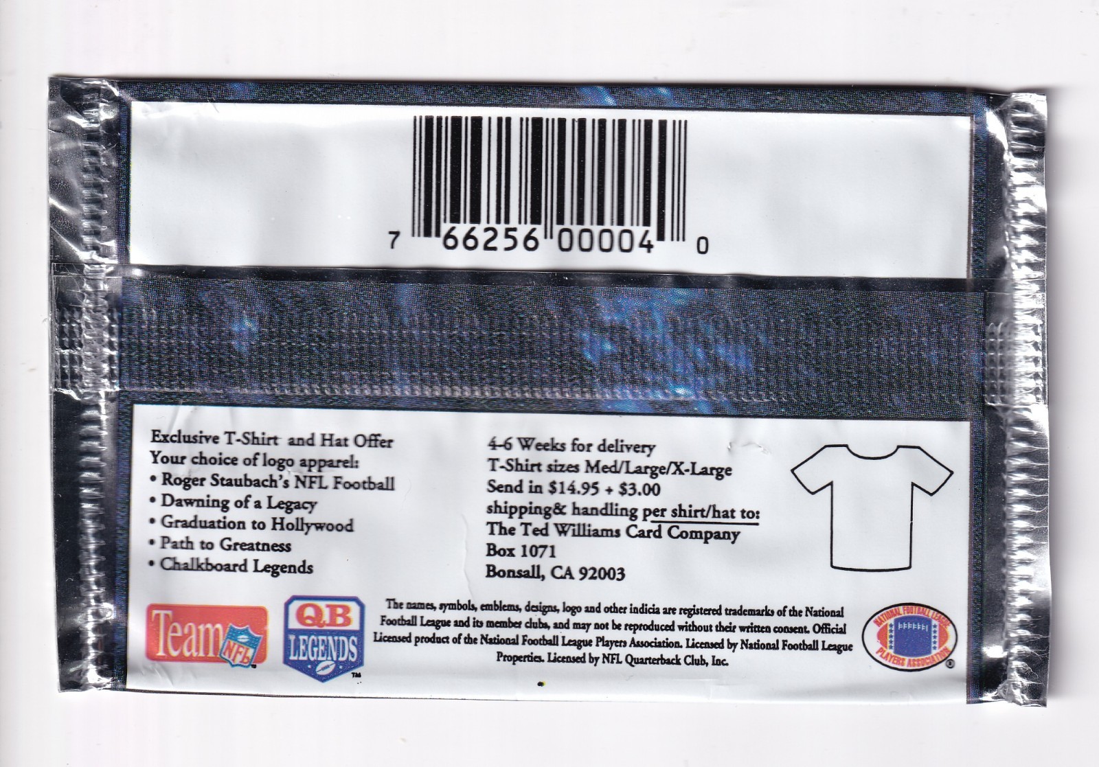 Roger Staubach 1994 Ted Williams Company Football EMPTY Wax Pack Foil Wrapper