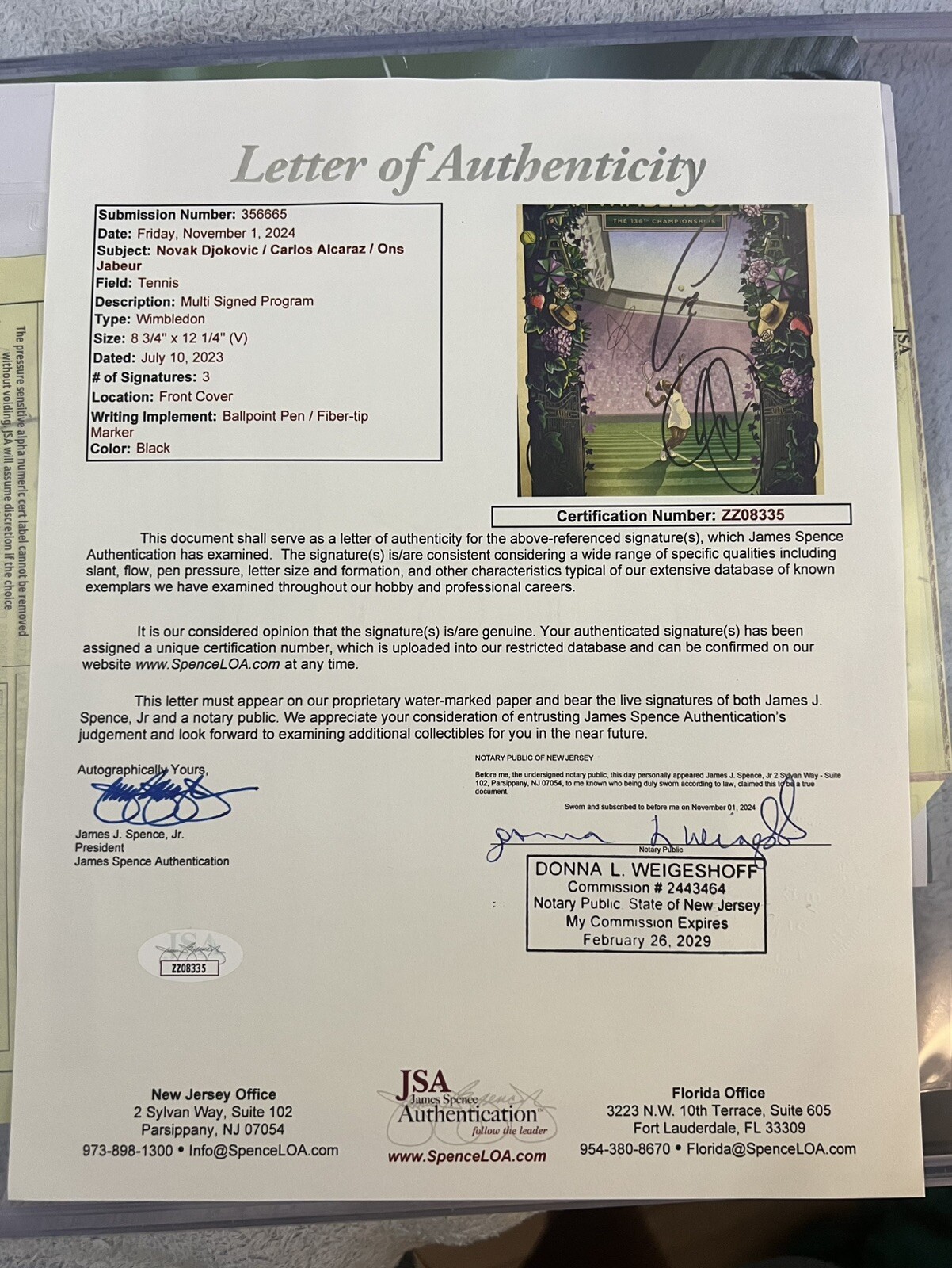 🔥Novak Djokovic & Carlos Alcaraz Dual Wimbledon Signatures Auto Authenticated😎