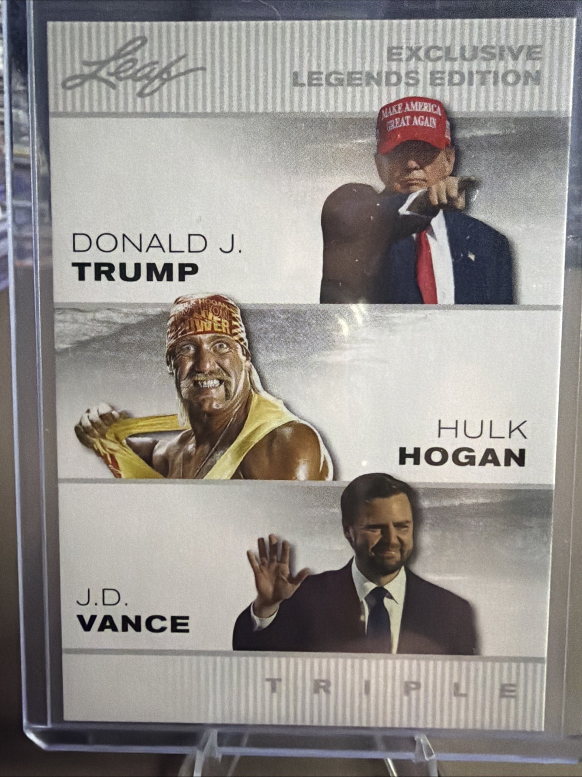Donald J Trump J.D. Vance Hulk Hogan 2024 LEAF EXCLUSIVE LEGENDS Card ELE-11 USA