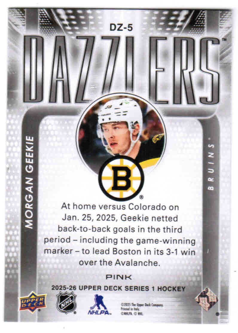 25/26 2025 UPPER DECK SERIES 1 HOCKEY DAZZLERS PINK CARDS DZ-X U-Pick From List