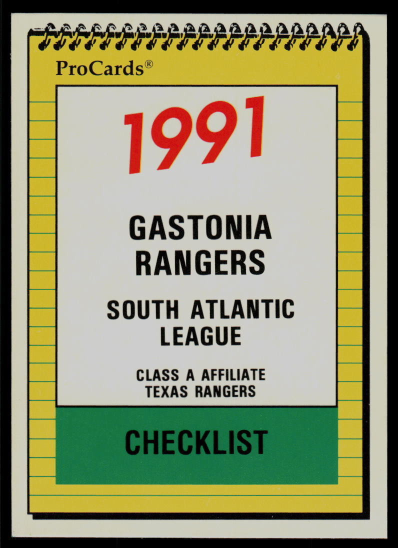 1991 ProCards Checklist Gastonia Rangers