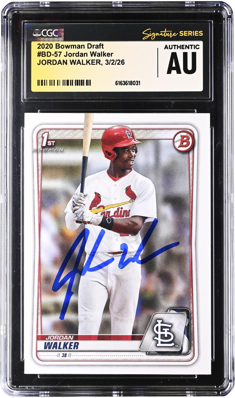 Jordan Walker St. Louis Cardinals Signed 2020 Bowman Draft #BD-57 CGC Rated Card