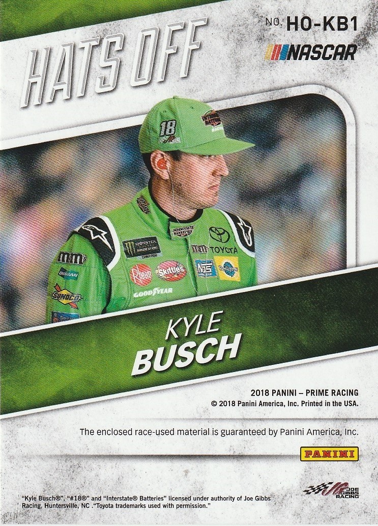 2018 Panini Prime Hats Off Headband #HO-KB1 Kyle Busch/36