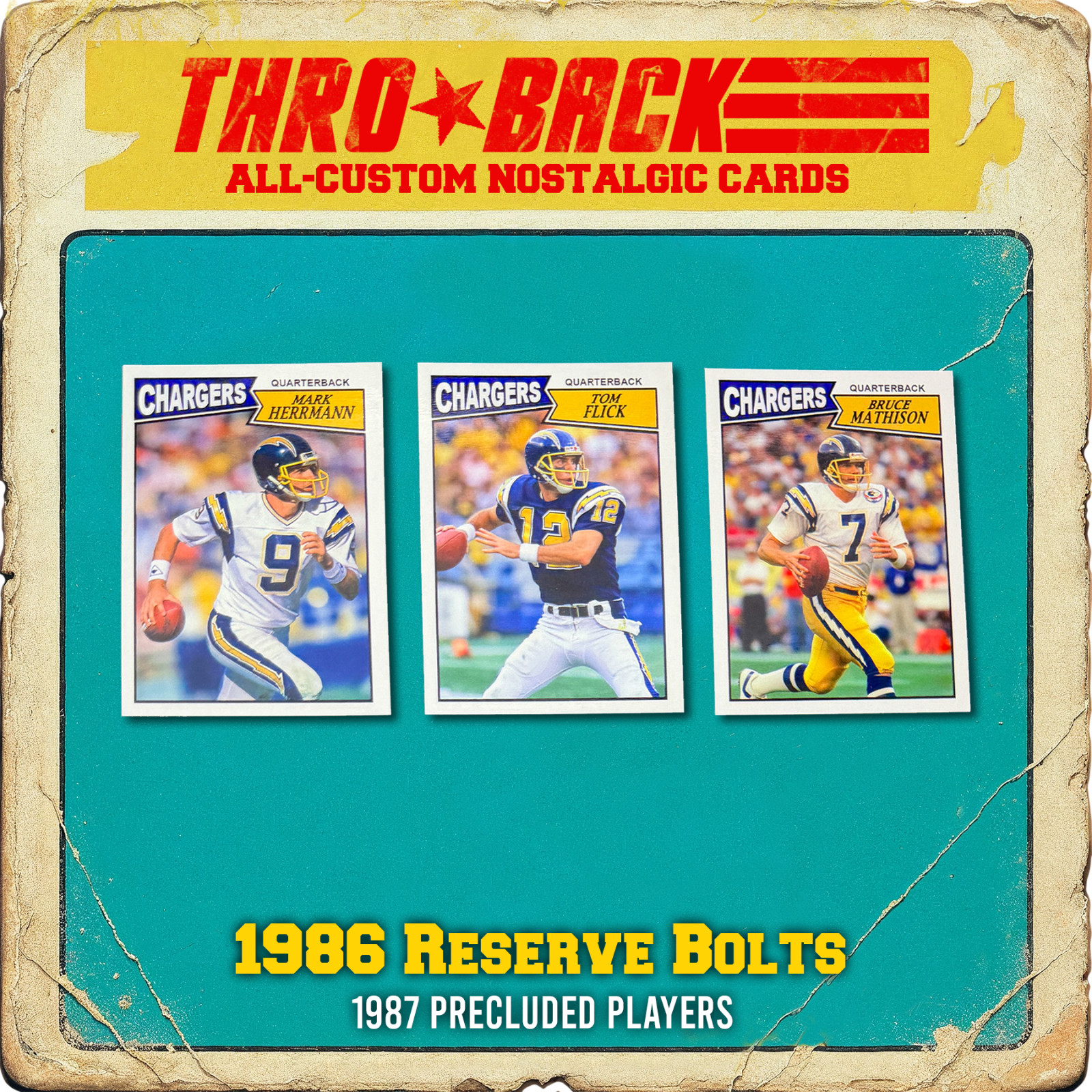 THROBACK custom Football Card Set 1987 San Diego Chargers Quarterback Flick 1986