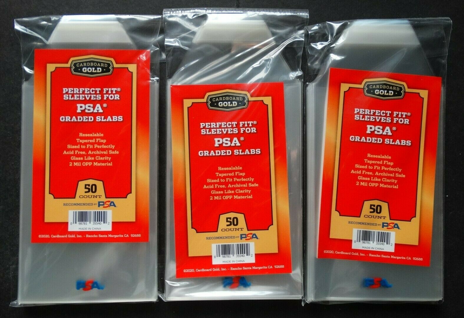 150 Cardboard Gold Perfect Fit Sleeves for PSA Graded Slabs