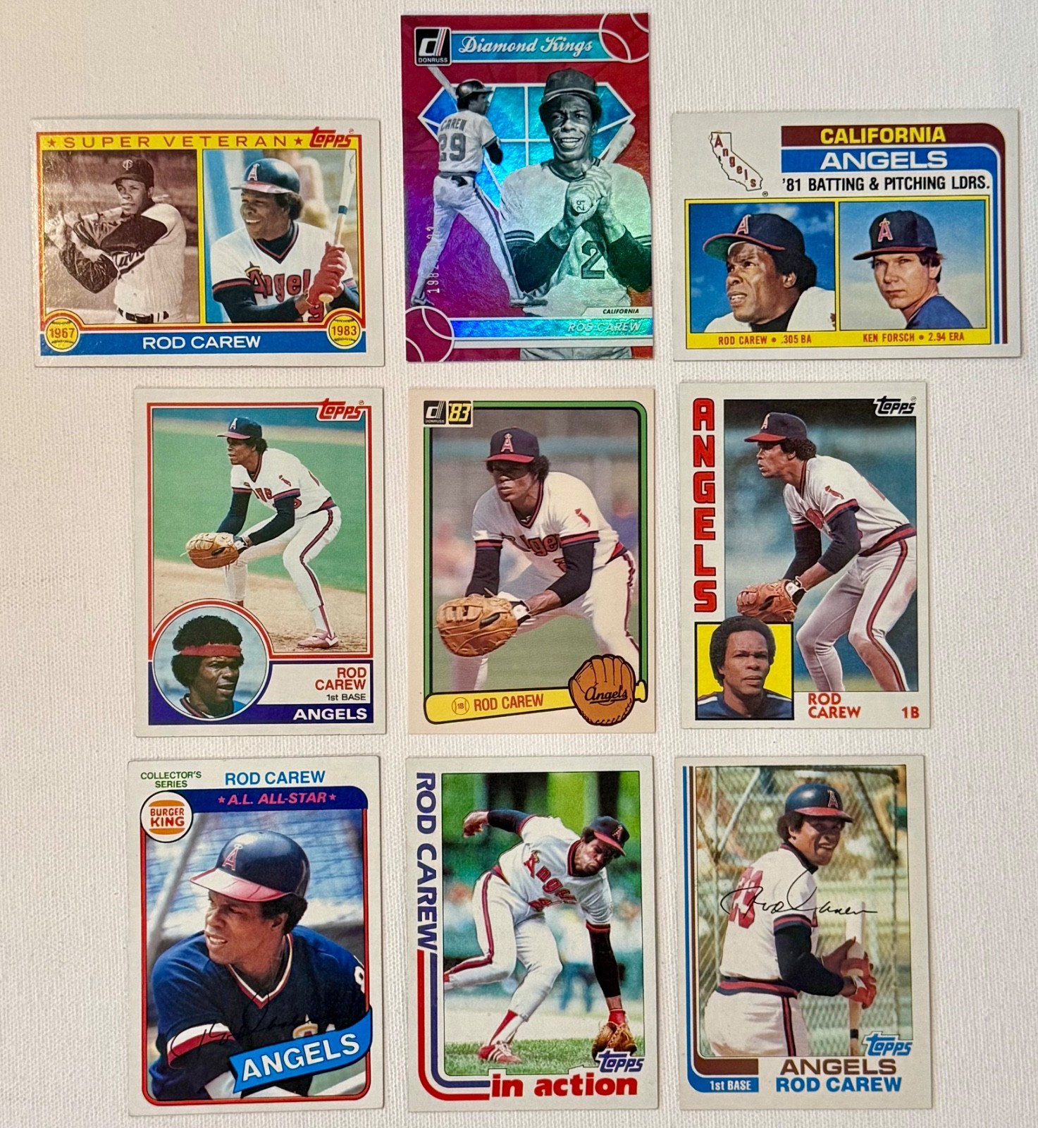 (9) Rod Carew VINTAGE HOF LOT 1980 Topps BURGER KING 1982 1983 Donruss /2023