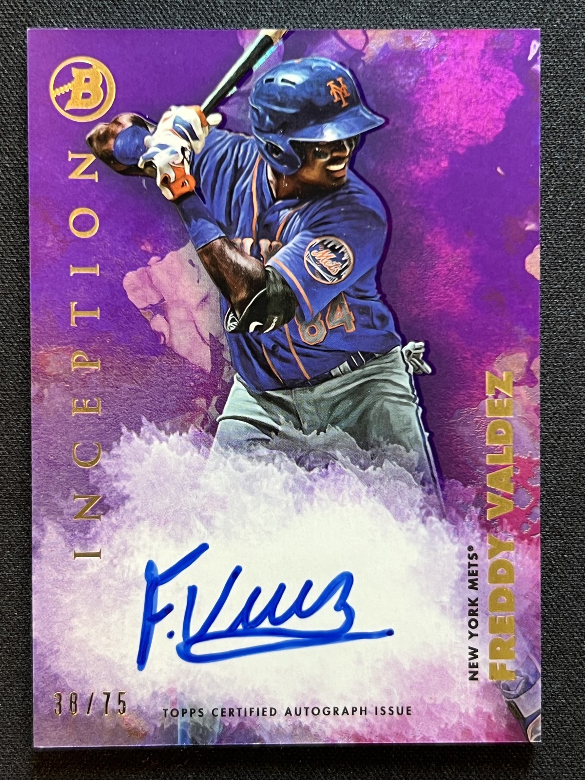 2021 Bowman Inception Rookie On-card Auto Freddy Valdez #PA-FV Fuchsia Foil /75