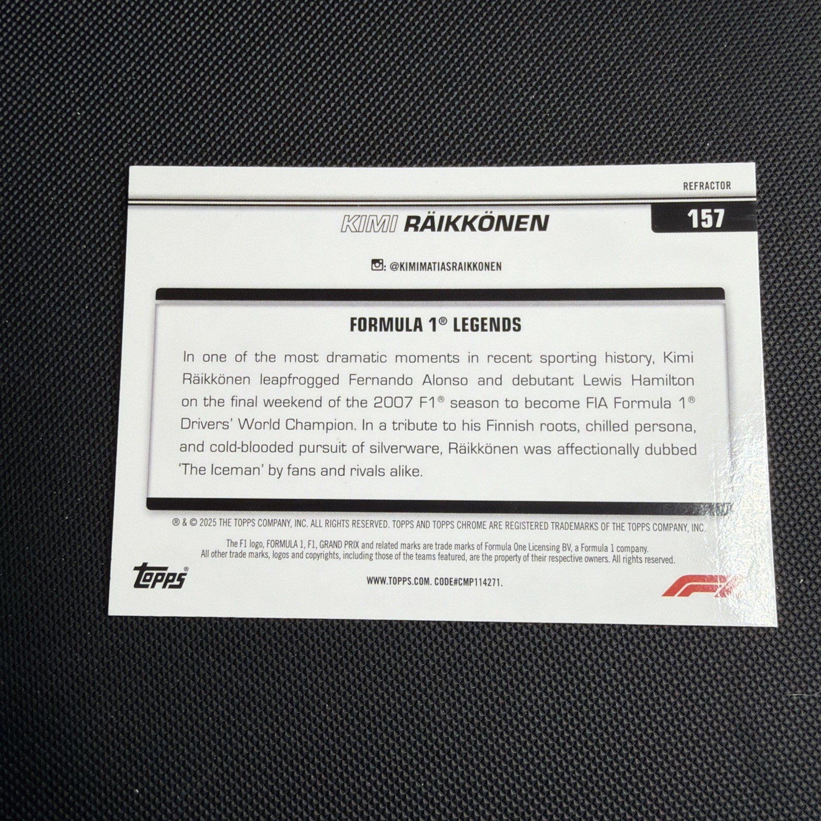 2025 Topps Chrome Formula One Kimi Raikkonen #157 Refractor