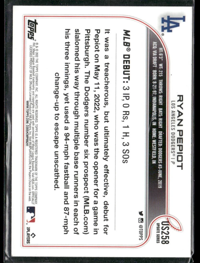 2022 Topps Update Series – Rookie Debut Ryan Pepiot #US258 Royal Blue (RC)