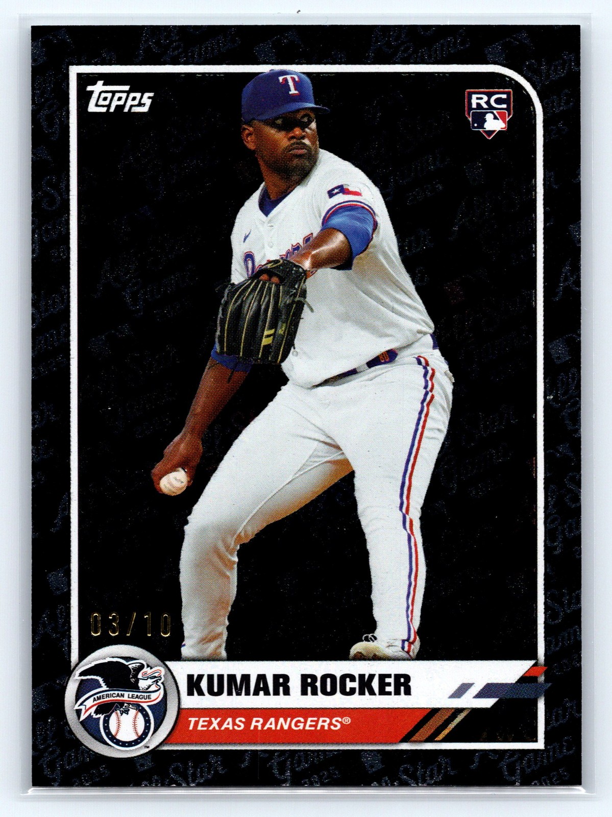 2025 Topps All Star Game Kumar Rocker Black Foil /10 #39 RC Rookie Rangers