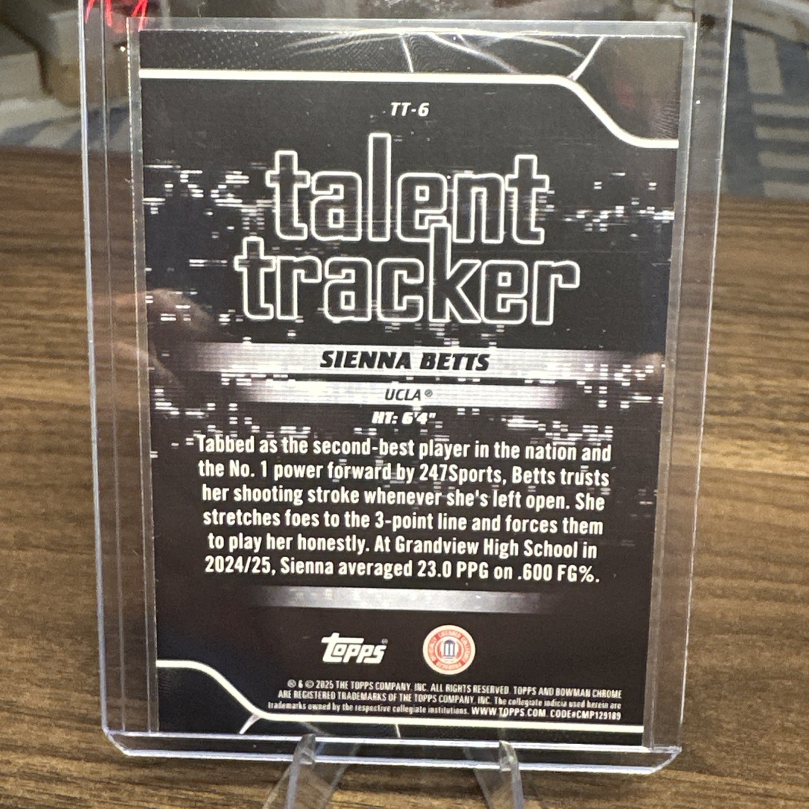2025-26 Bowman Basketball – Sienna Betts – Talent Tracker Chrome – #TT-6 – UCLA