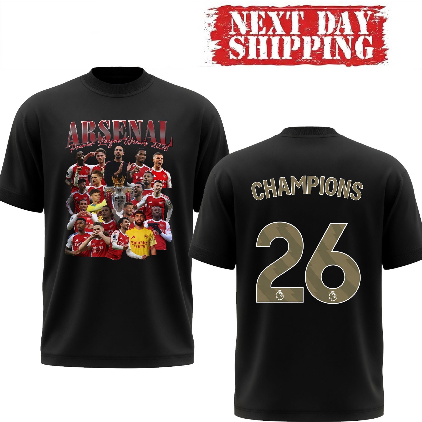 Arsenal Premier League Champions 2026 TShirt Vintage Players Graphic 2-Sided Tee