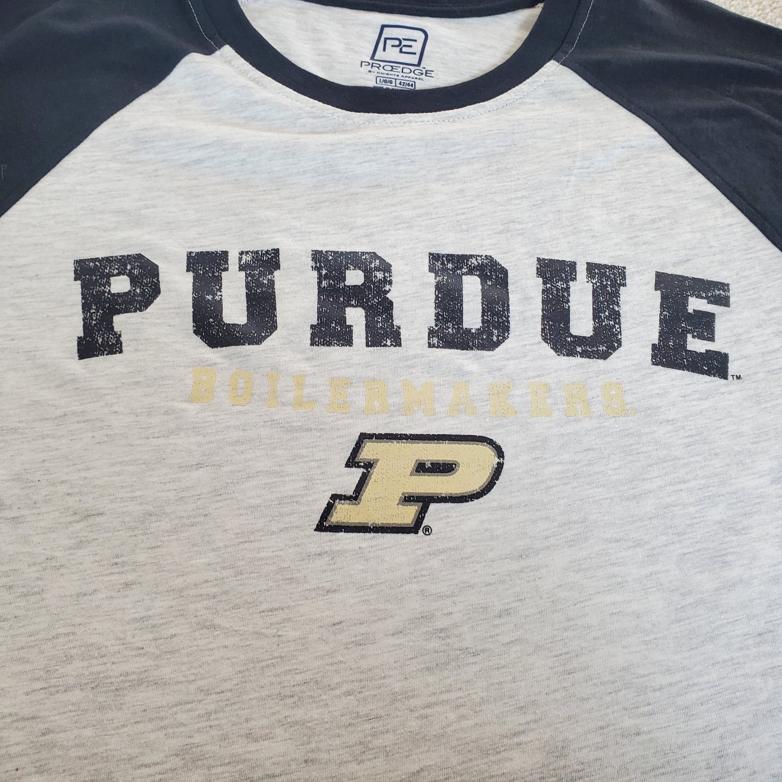 Purdue Boilermakers Men’s TShirt Size L Large Heather Gray Black Short Sleeve