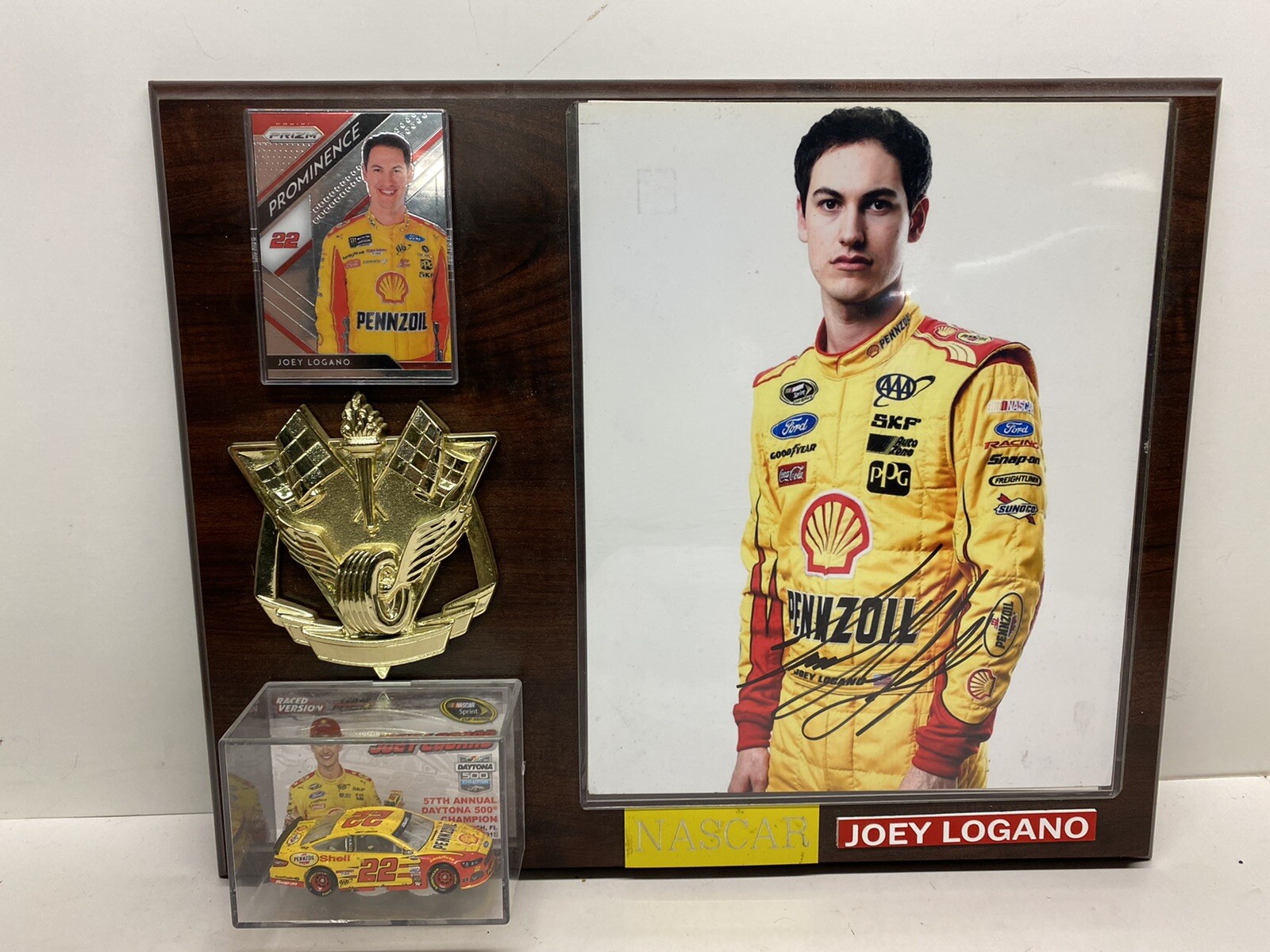 Joey Logano Signed Photo Card Diecast Plaque Wall Hanging