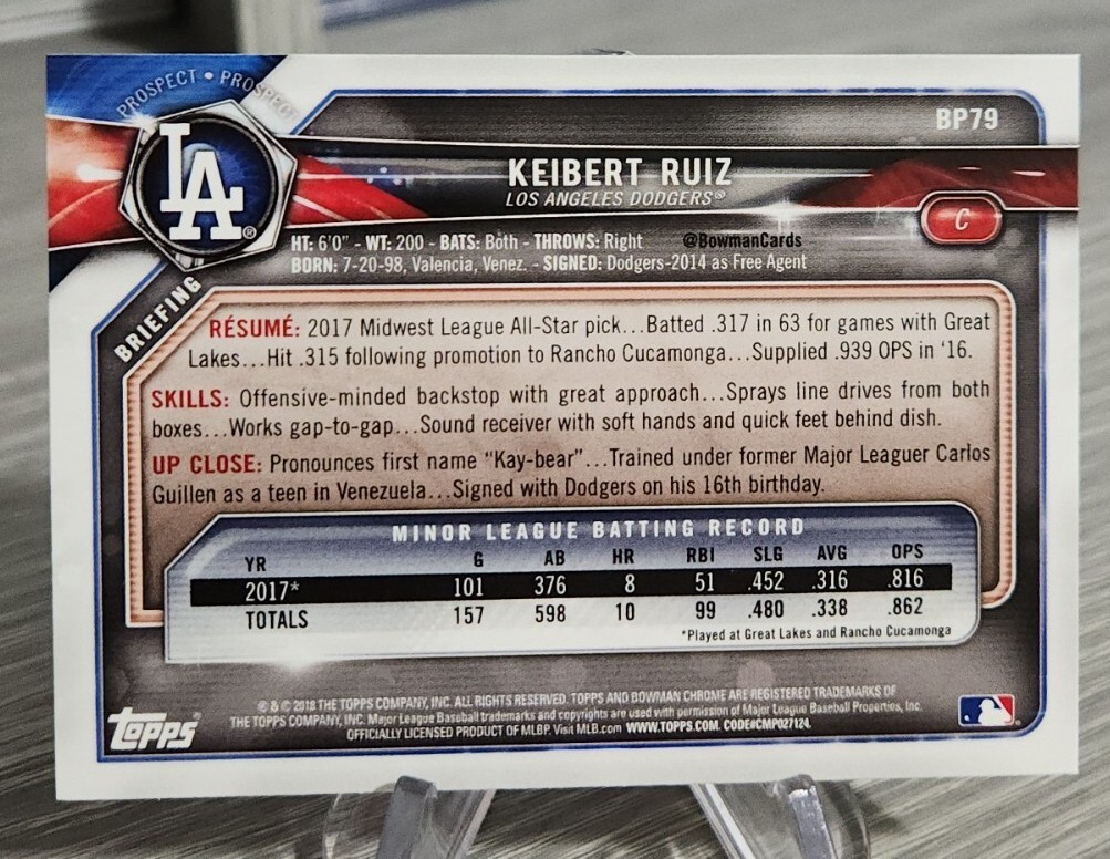 KEIBERT RUIZ 2018 Bowman Paper 1st Bowman Dodgers/Washington Nationals BP79