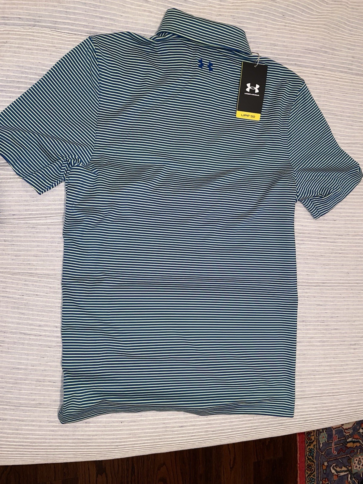 Under Armour 2026 Men’s College World Series Blue/Green Striped Polo Shirt Small