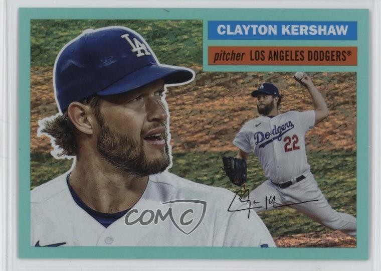 2023 Topps Archives 1956 Topps Aqua Sparkle Foil 38/75 Clayton Kershaw #33 1t2c