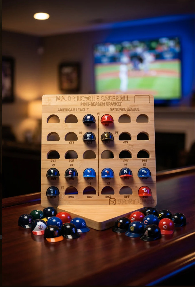 MLB Mini Helmet Display Board — All 30 Teams | Bamboo | Rawlings Helmets Include