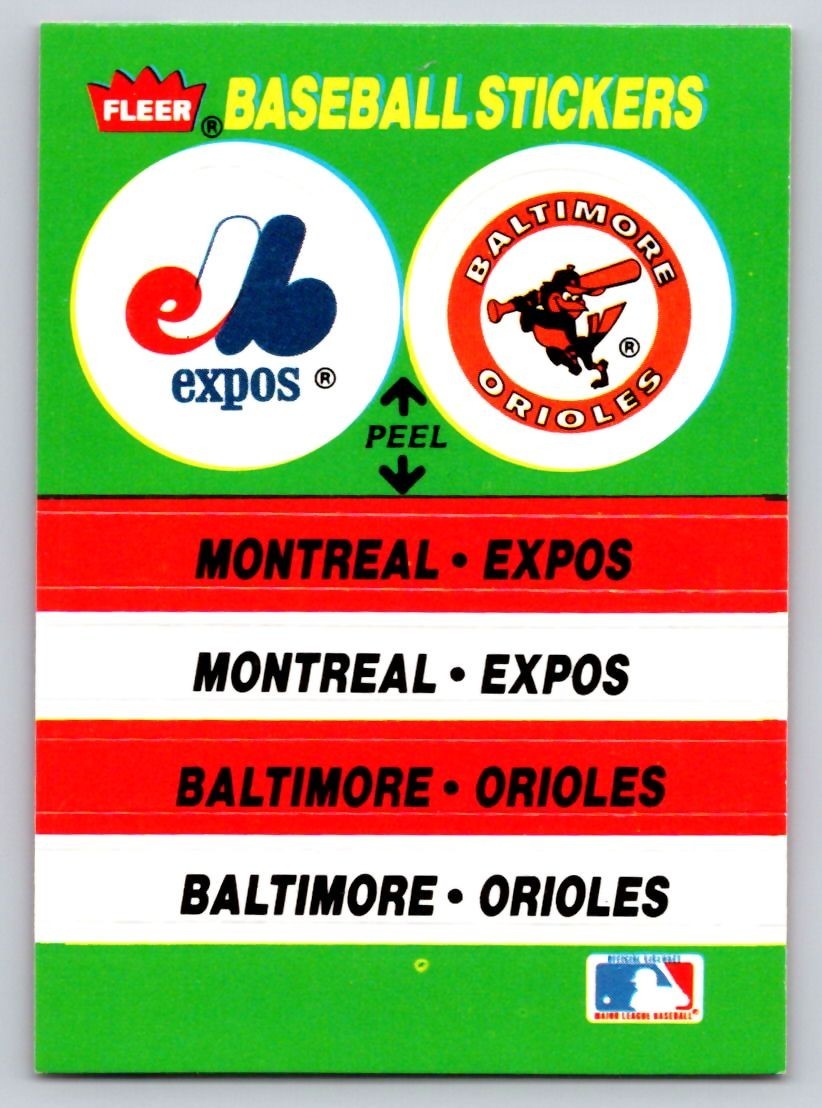 1988 Fleer – Expos & Orioles Sticker – *Near Mint-Mint*