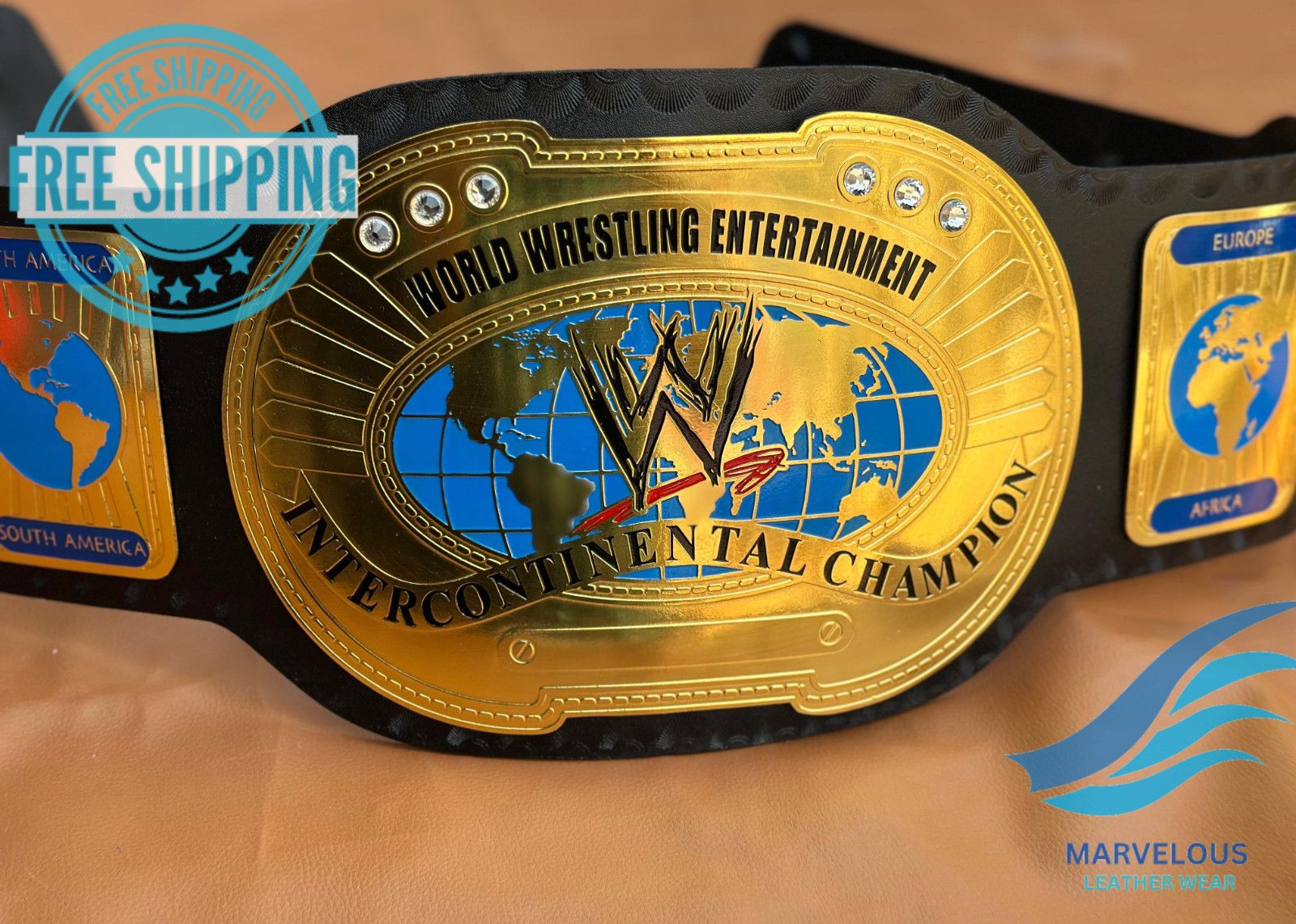 Oval Intercontinental Wrestling Championship Replica Title Belt Adult 2mm Brass