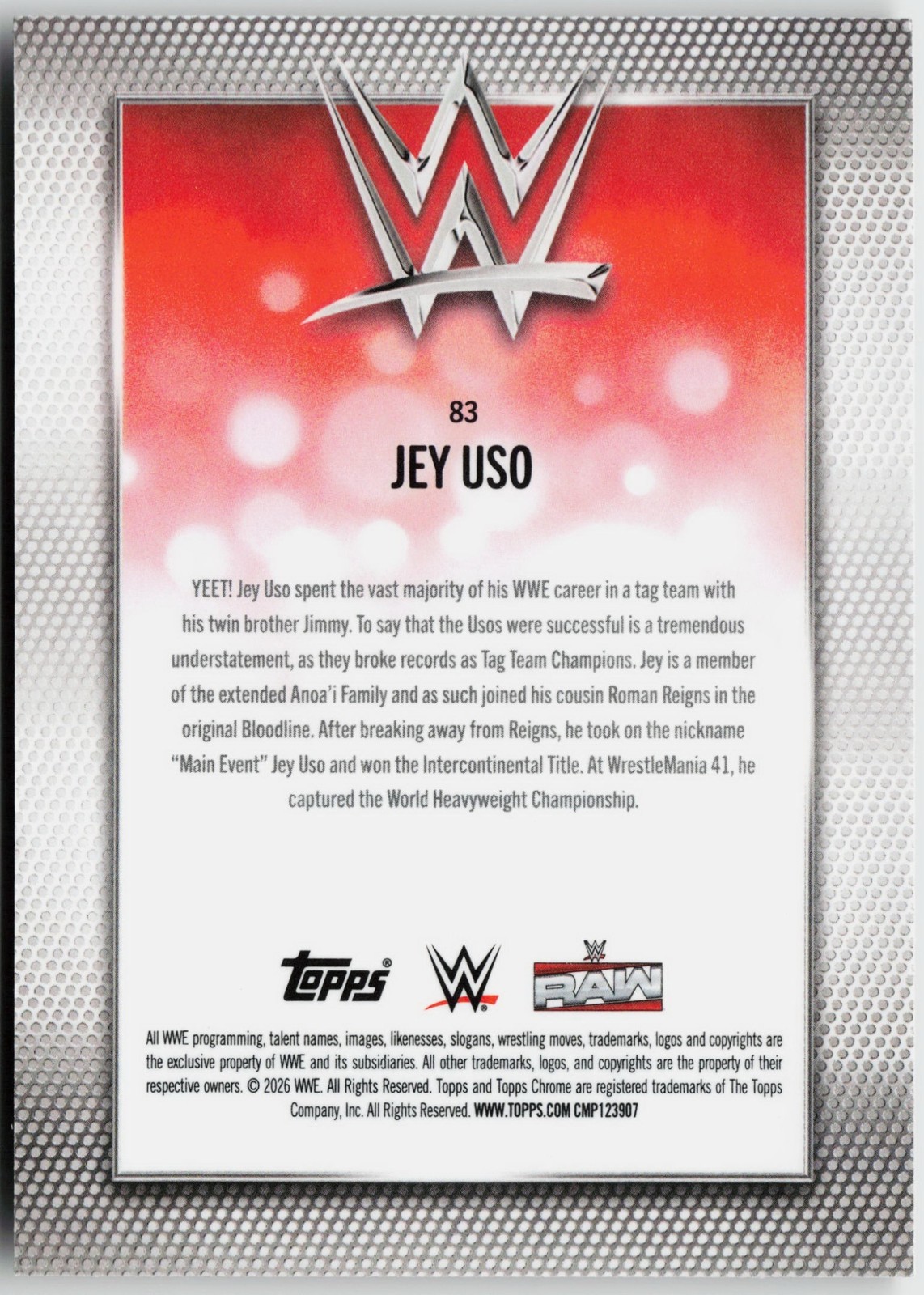 2026 Topps Chrome WWE Jey Uso #83 Negative Refractor