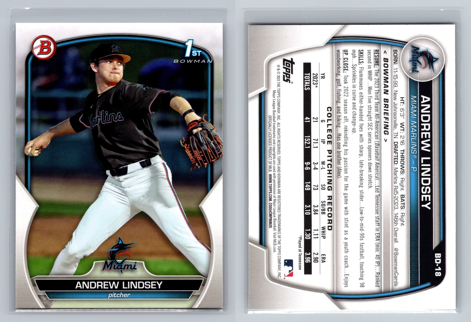 2023 Bowman Draft #BD-18 Andrew Lindsey