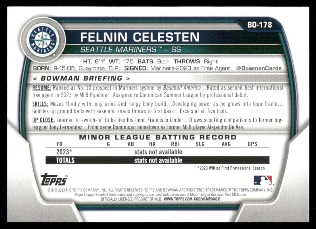 2023 Bowman Draft #BD-178 Felnin Celesten