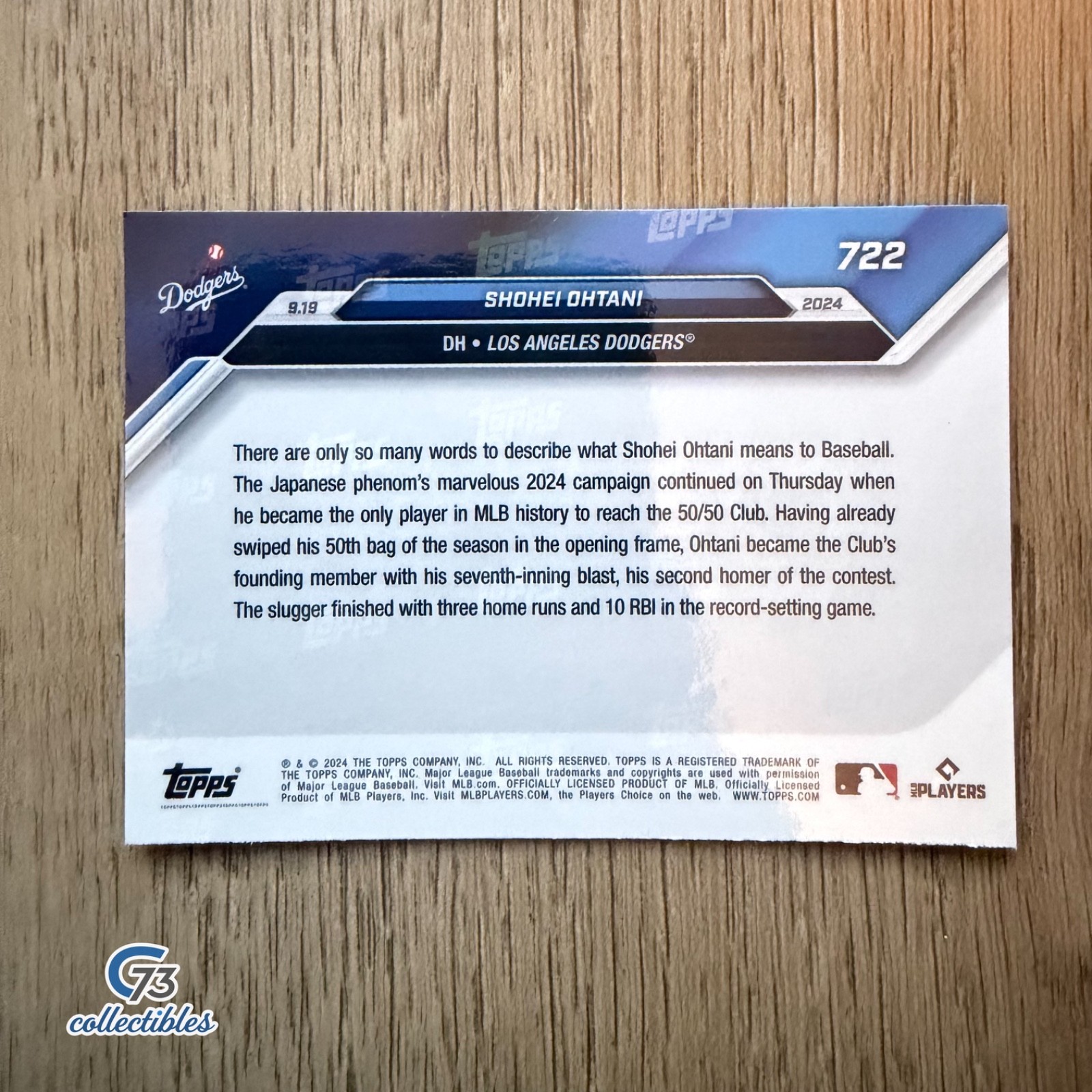 2024 TOPPS NOW 722 SHOHEI OHTANI 1st 50/50 PLAYER MLB HISTORY DODGERS MVP WORLD