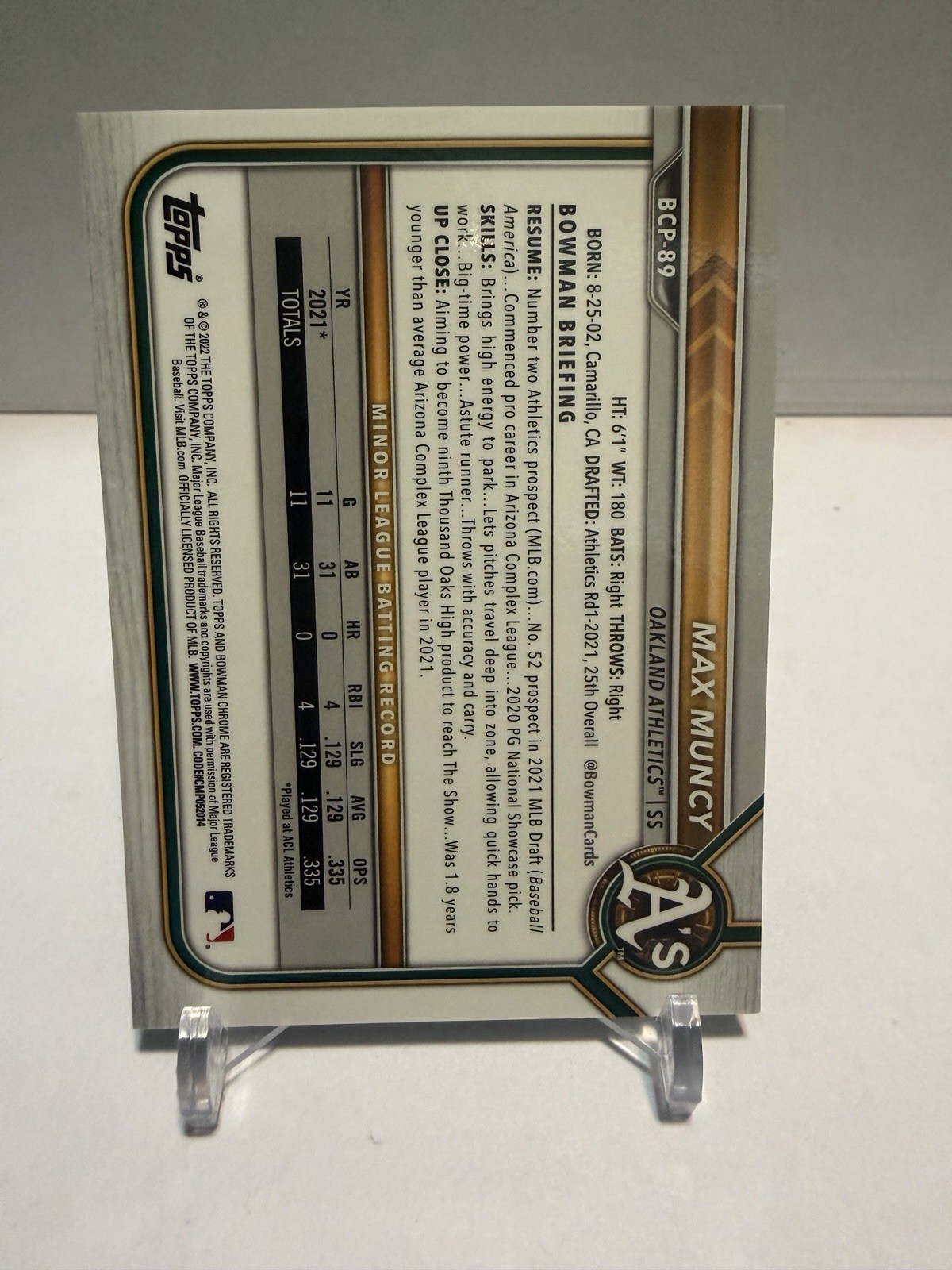 2022 Bowman Chrome Max Muncy Mojo Mega Green Refractor 31/99 Athletics