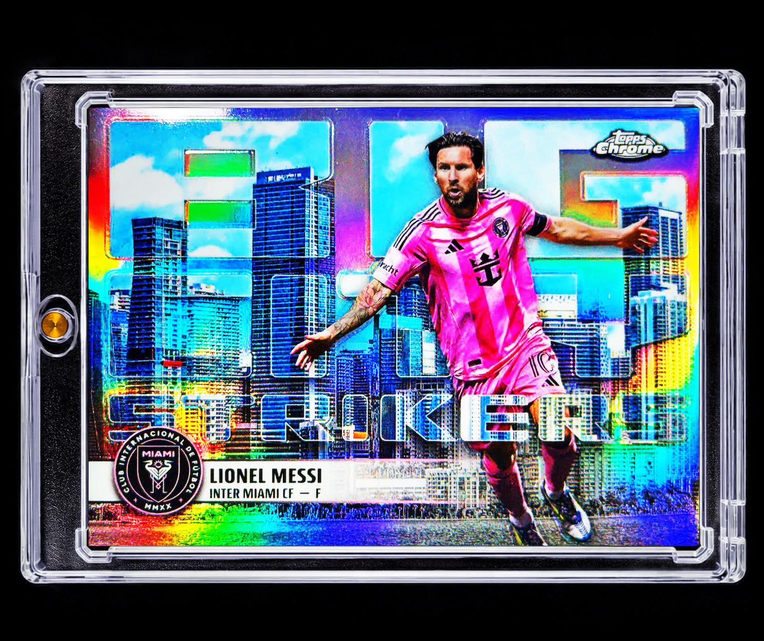 LIONEL MESSI DOWNTOWN REFRACTOR RARE SP Insert Miami Skyline Holo Silver Prizm