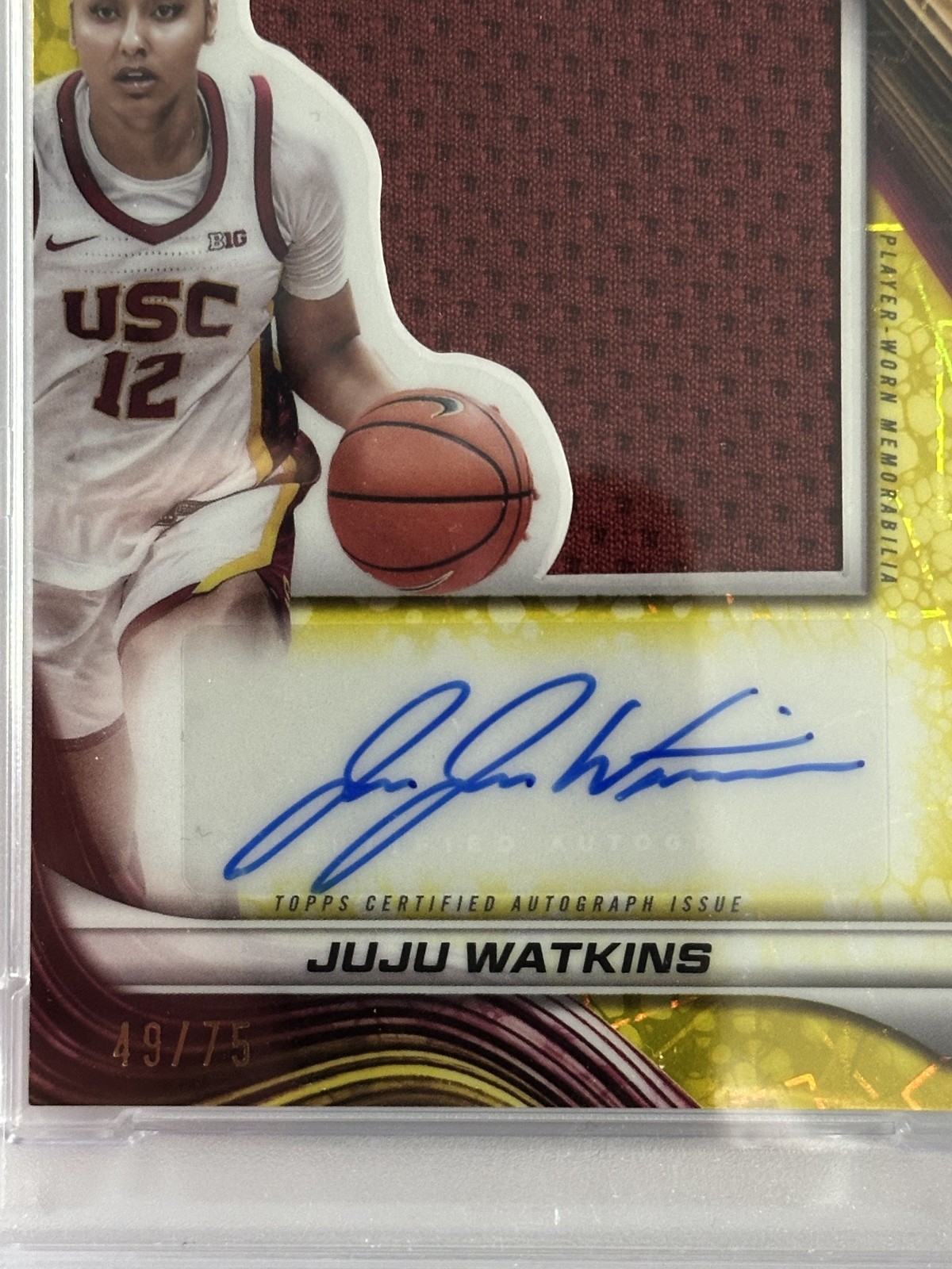 2024 Juju Watkins Bowman University Best Prospect Jumbo Relic Auto /75 PSA 9